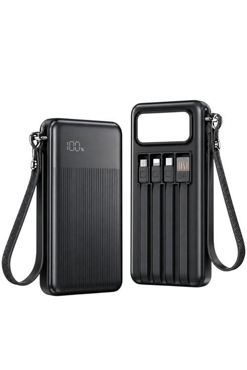 iPhoenix 10,000mAh Travel Power Bank with 4in1 Cables and Digital Display Black IP200